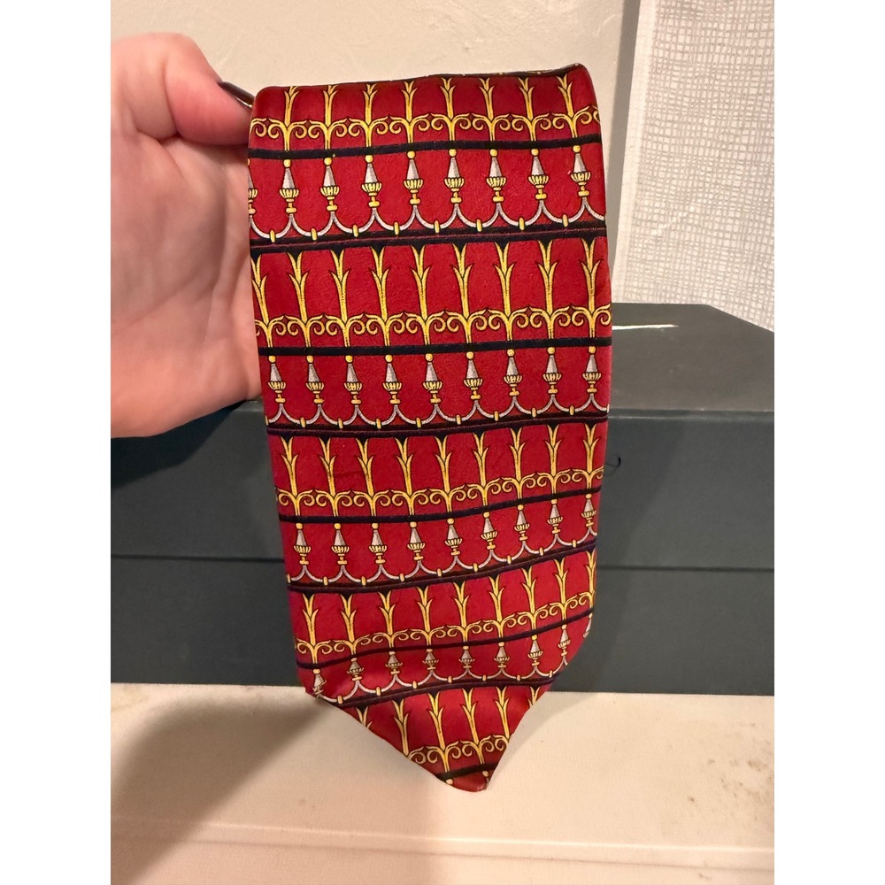 Domenico Franco Como Necktie Mens OS Red Excellent Italian Silk Ornate Pattern